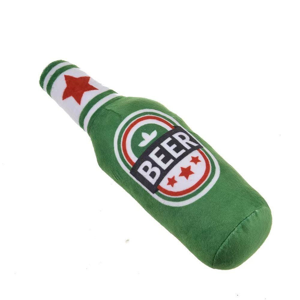 Plush Beer Bottle Squeaky Pet Toy