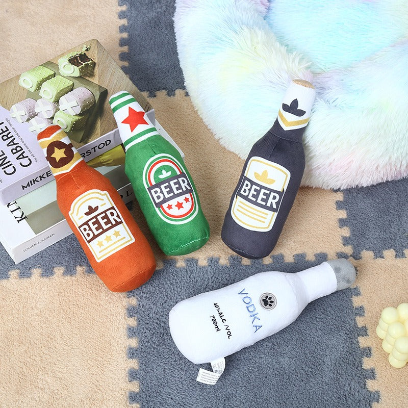 Plush Beer Bottle Squeaky Pet Toy
