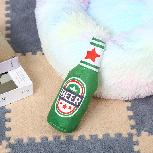 Plush Beer Bottle Squeaky Pet Toy