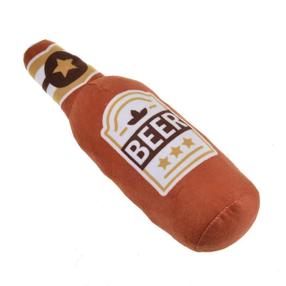 Plush Beer Bottle Squeaky Pet Toy