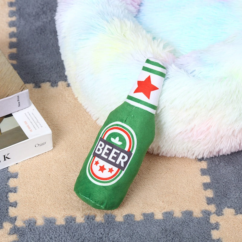 Plush Beer Bottle Squeaky Pet Toy
