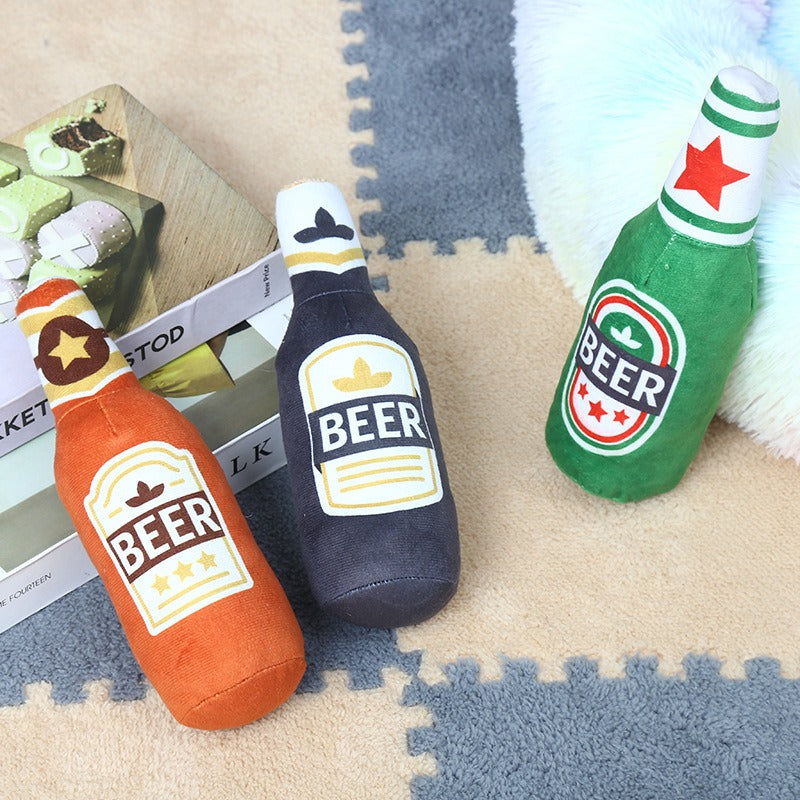 Plush Beer Bottle Squeaky Pet Toy