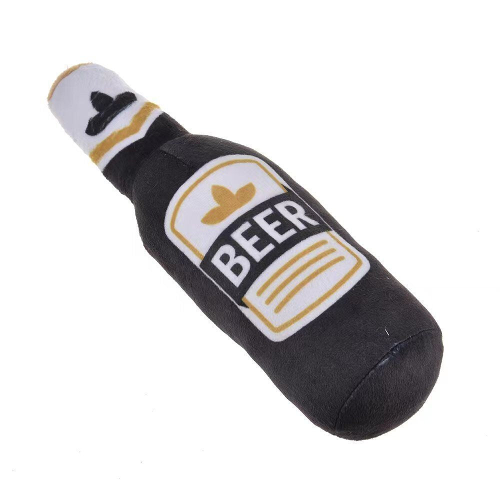 Plush Beer Bottle Squeaky Pet Toy
