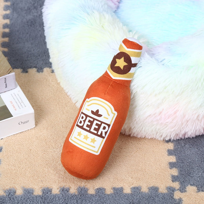 Plush Beer Bottle Squeaky Pet Toy